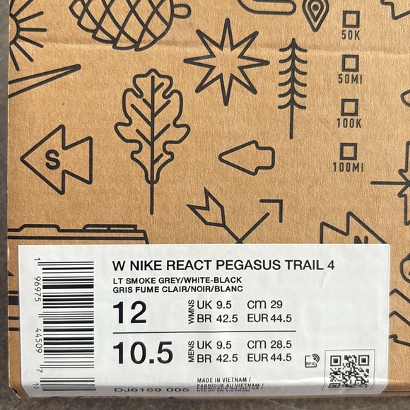 Women’s NIKE REACT PEGASUS TRAIL - 4 NEW, size 12 - without tags - box included - Picture 11 of 11